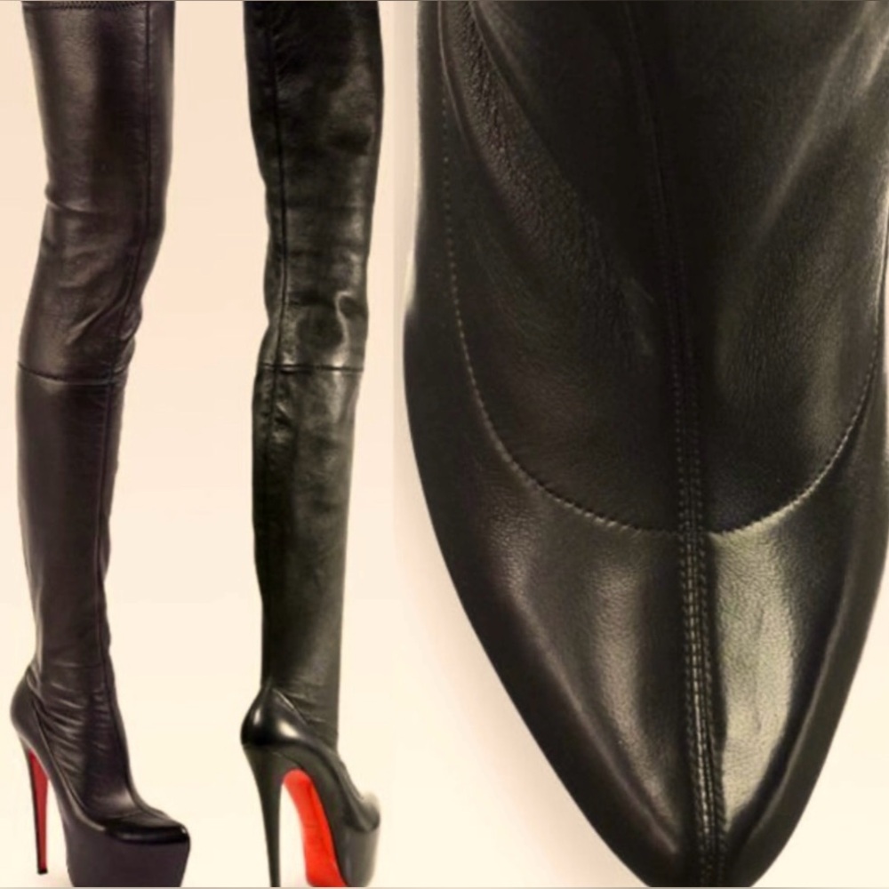 CHRISTIAN LOUBOUTIN MONICARINA THIGH HIGH LEATHER OTK PLATFORM BOOTS SZ 37 NEW